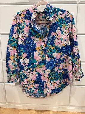 Tuckernuck Blue Floral Ruffle-Collar Blouse